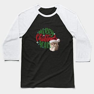 Cute cat in Santa hat Merry Christmas y'all ,Brafdesign Baseball T-Shirt